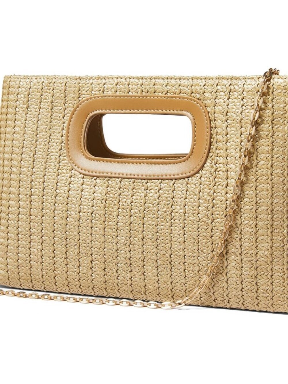 Women Khaki Top Handle Straw Clutch Raffia Woven Shoulder Crossbody Handbag
